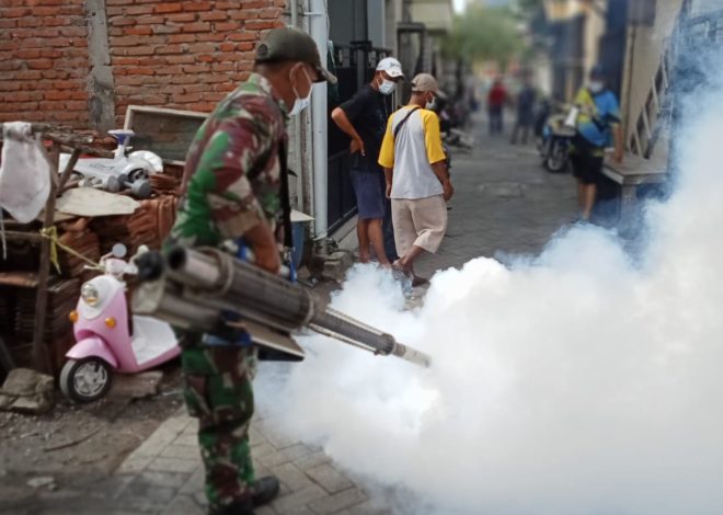 Cegah Penyebaran DBD, Babinsa Kelurahan Pradah Bersama Masyarakat Lakukan Fogging